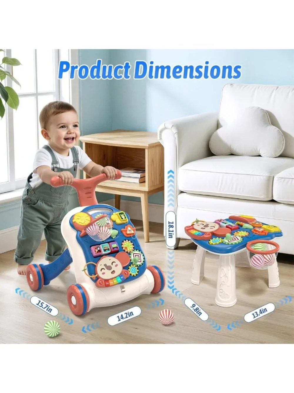 3-in-1 Baby Walker & Activity Center, Learning to Walk, Sit-to-Stand, Music Toy